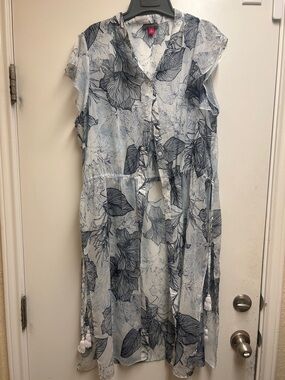 Vince Camuto Blue & Navy Floral Button-Front Midi Dress